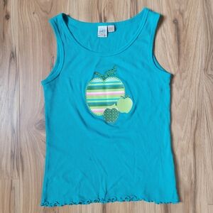 So Wear It Declare It Turquoise Ribbed Tank with Striped Apple Appliqué